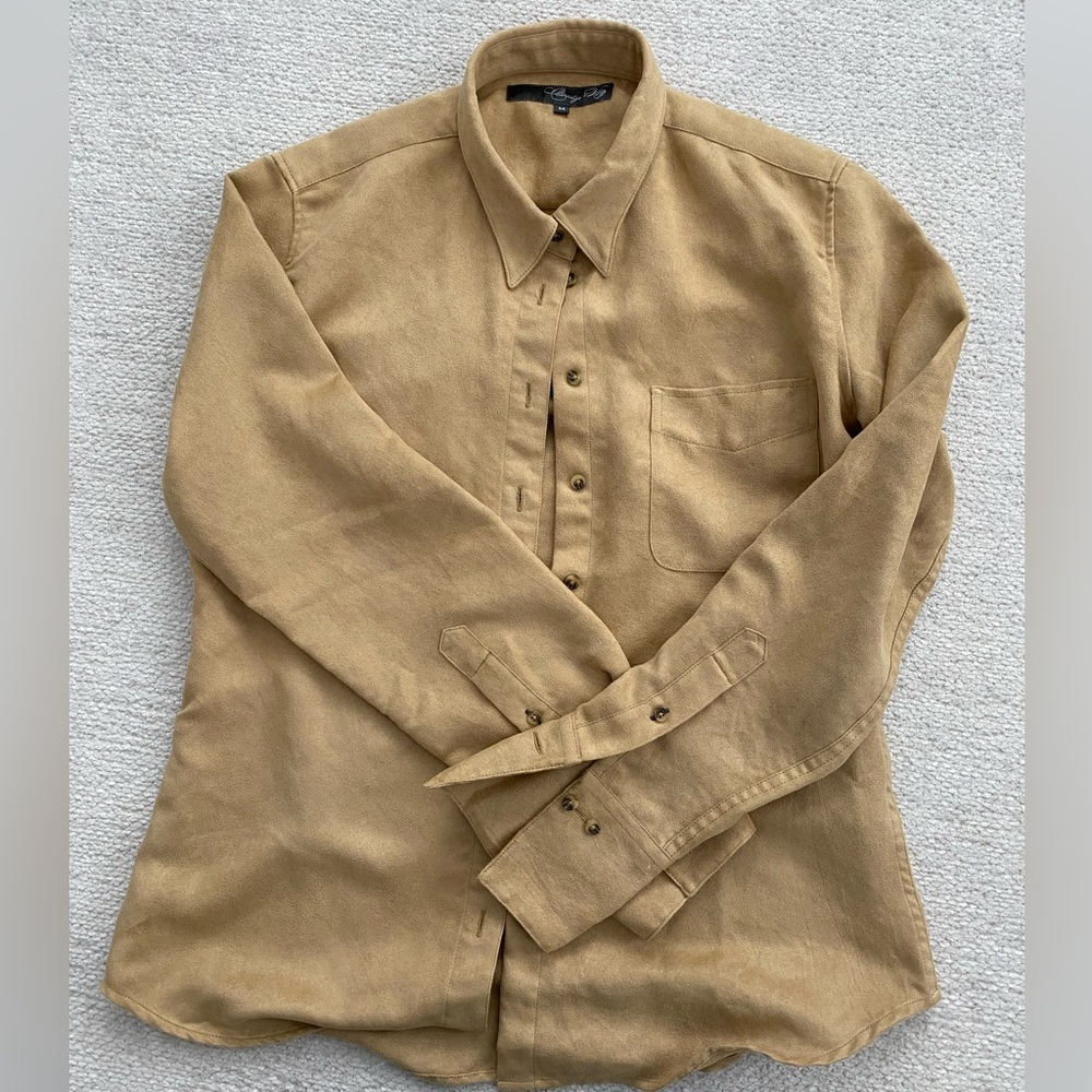 Claridge + King Brand New Suede-like Women's  Long-Sleeve Button Blouse in Tan